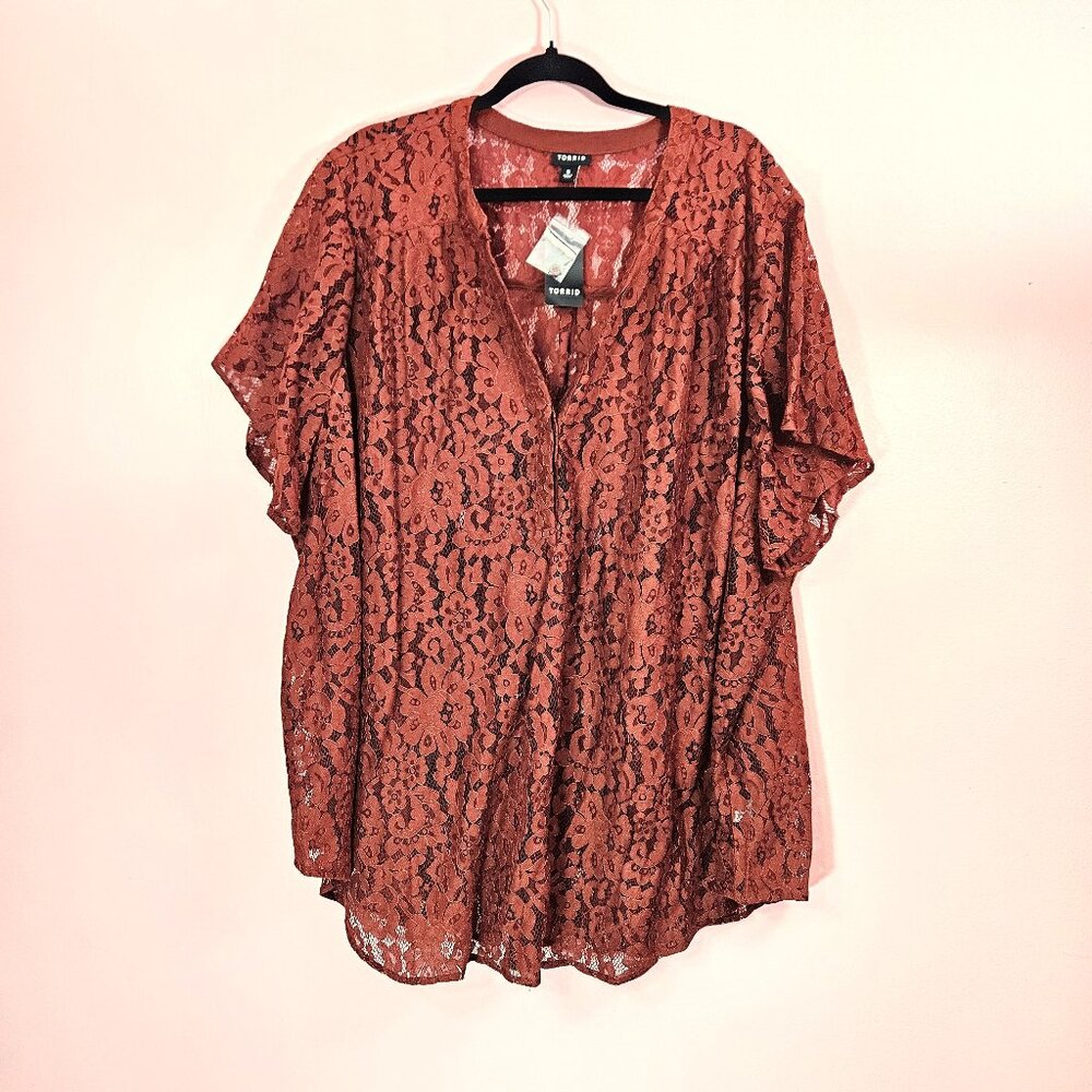 NWT Torrid Pumpkin Rust Orange Harper Lace Flutter Short Sleeve Blouse 5 Plus 5X